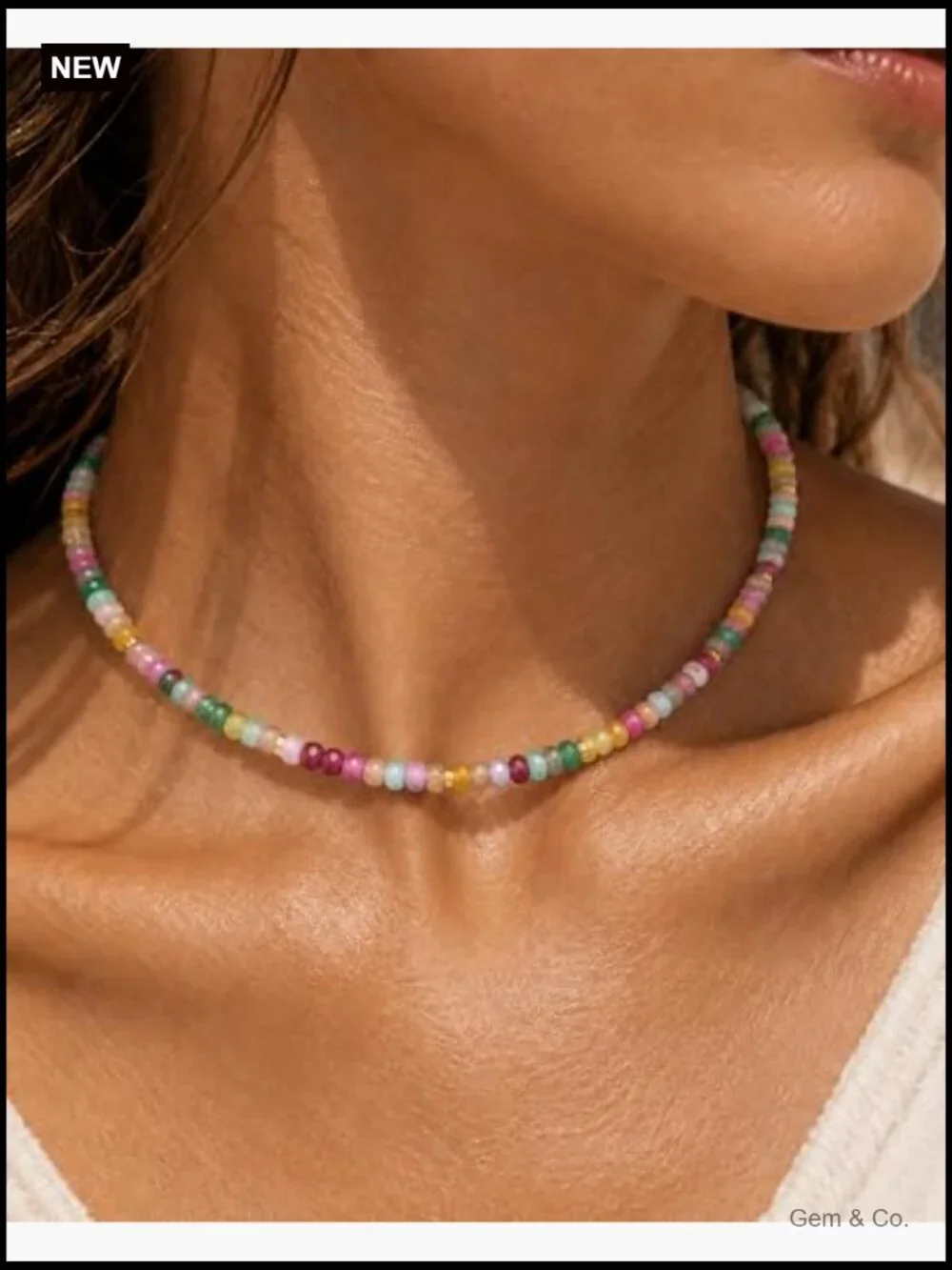 Natural Heishi Gemstone Choker, Adjustable 15-18in Beaded Layering Necklace,
